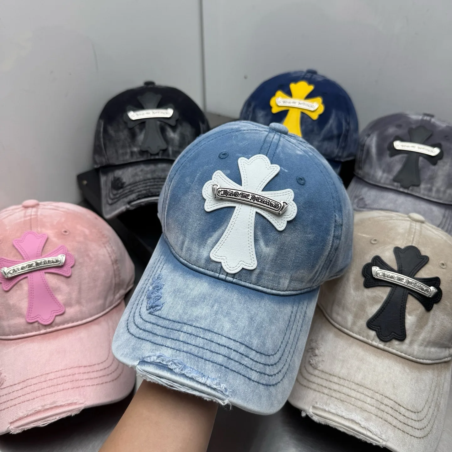 Crow heart denim washed spring and summer hole baseball cap